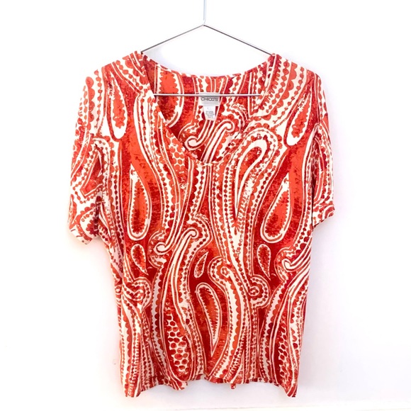CHICO's Pumpkin Orange Paisley Pattern Top - Picture 1 of 4
